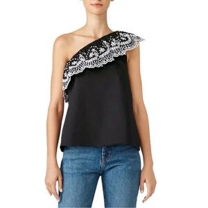 Kate Spade One Shoulder Embroidered Cutwork Top